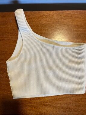 Babaton Ivory Ribbed One-Shoulder Crop Top